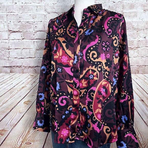 Ann Taylor satin paisley floral blouse - Picture 1 of 6